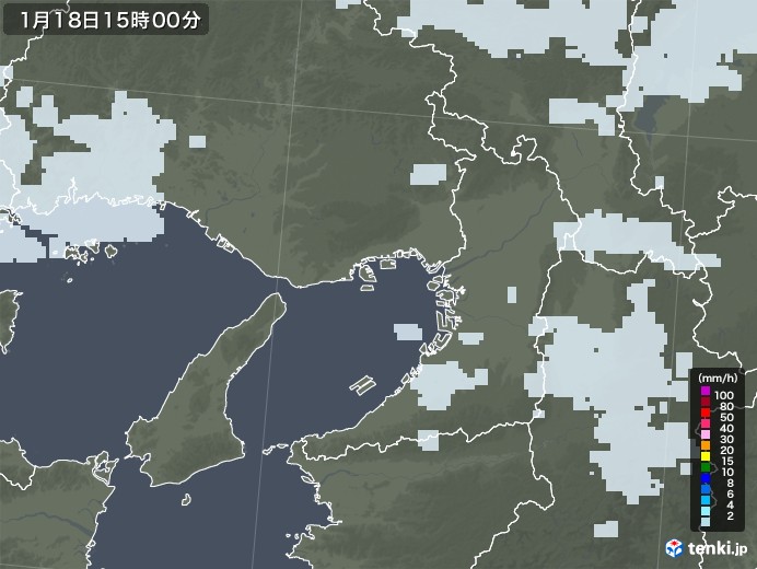大阪府の雨雲レーダー(2021年01月18日)