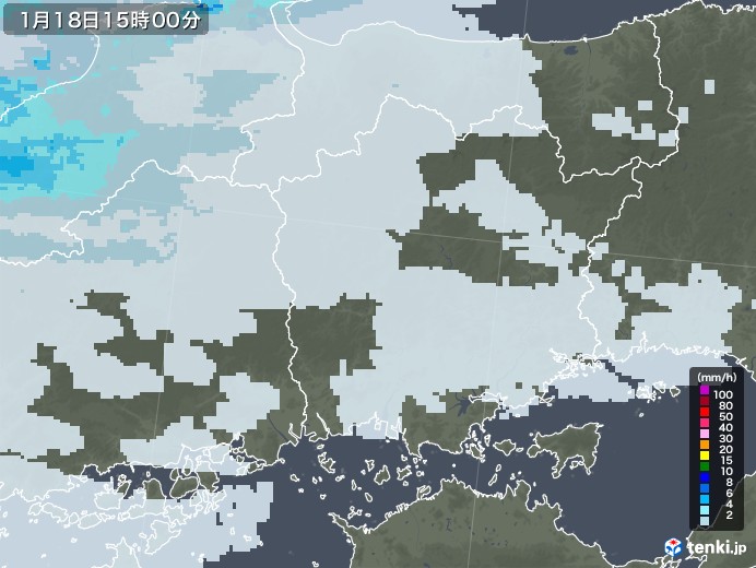 岡山県の雨雲レーダー(2021年01月18日)