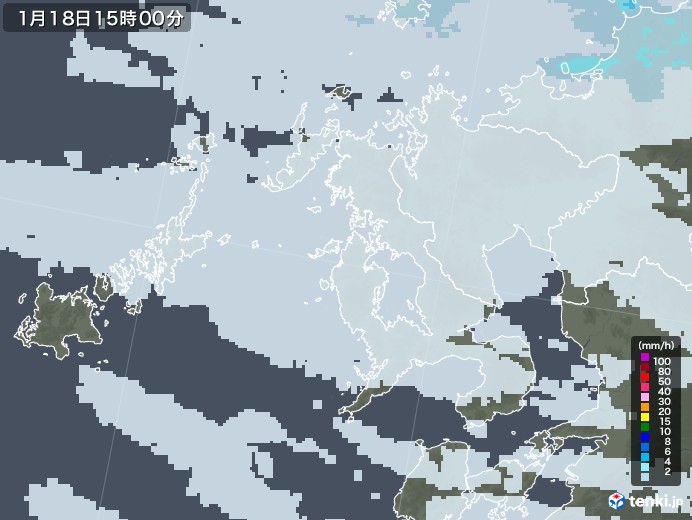 長崎県の雨雲レーダー(2021年01月18日)