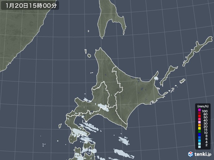 北海道地方の雨雲レーダー(2021年01月20日)