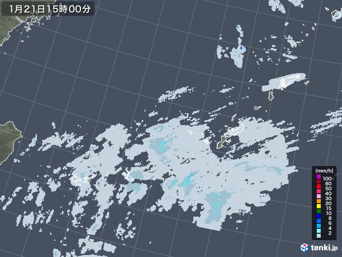 沖縄地方の雨雲レーダー(2021年01月21日)