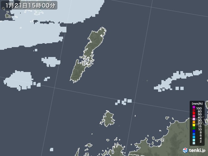 壱岐・対馬(長崎県)の雨雲レーダー(2021年01月21日)