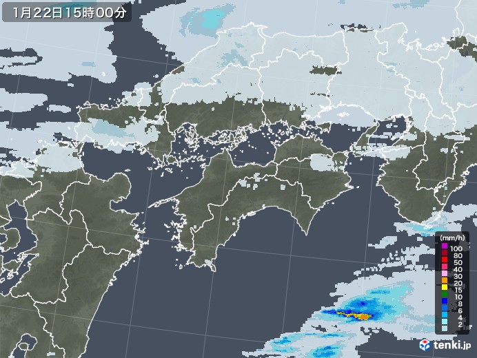 四国地方の雨雲レーダー(2021年01月22日)