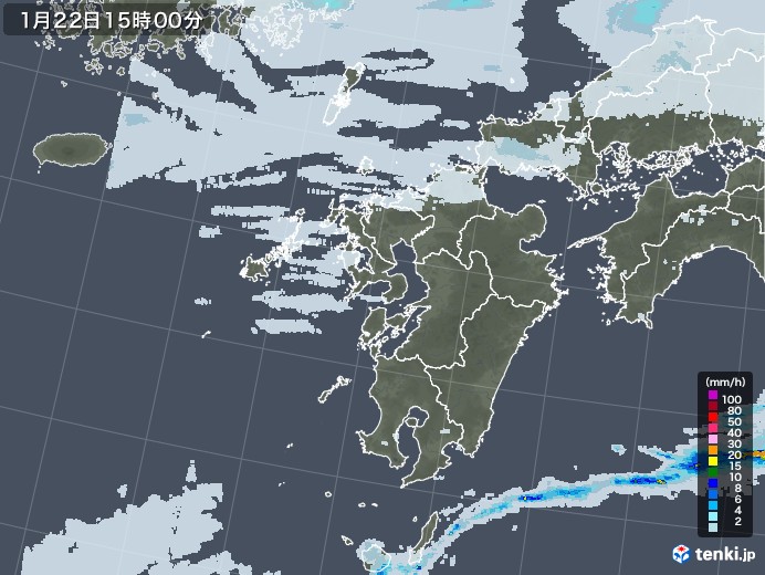 九州地方の雨雲レーダー(2021年01月22日)