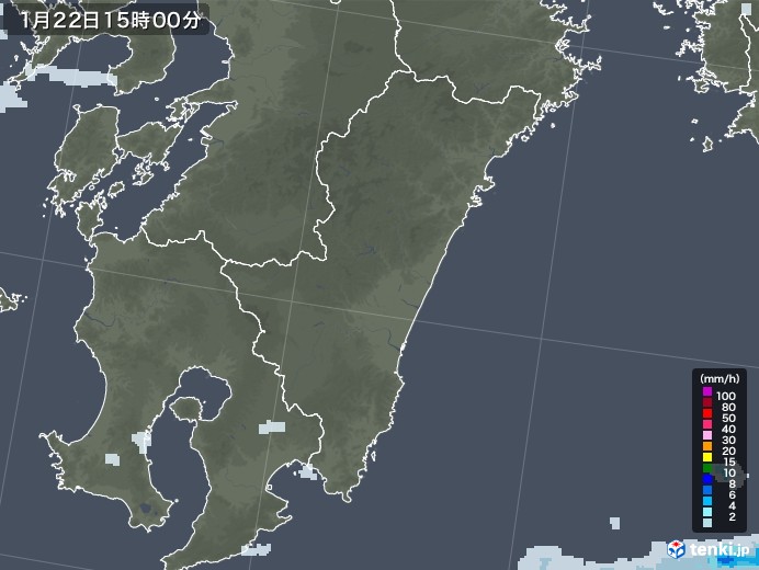 宮崎県の雨雲レーダー(2021年01月22日)