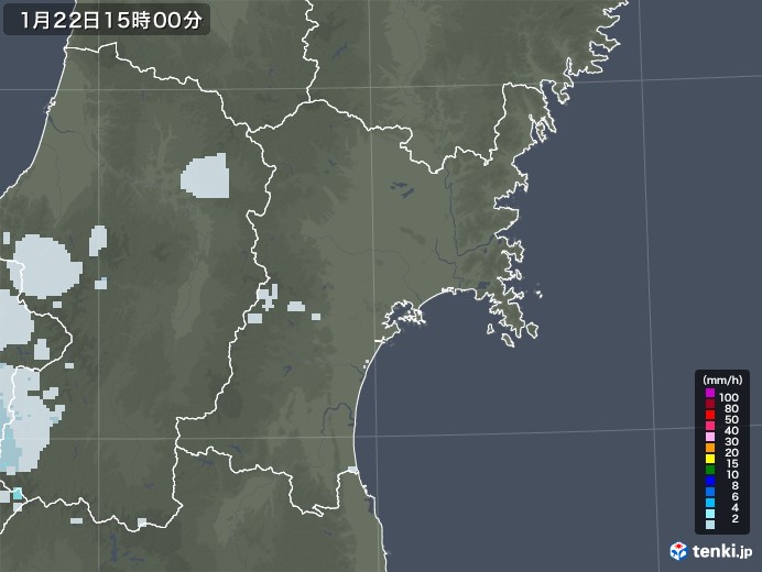 宮城県の雨雲レーダー(2021年01月22日)