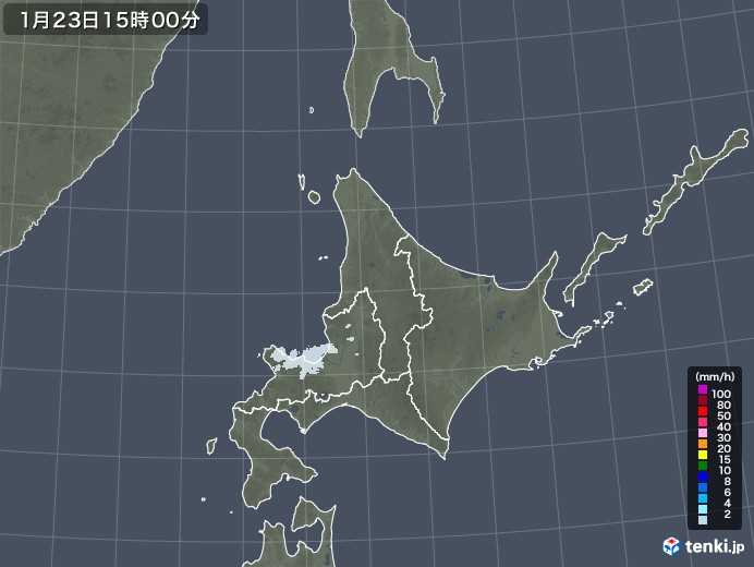 北海道地方の雨雲レーダー(2021年01月23日)