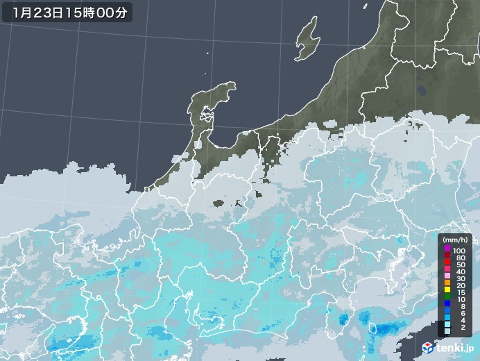 北陸地方の雨雲レーダー(2021年01月23日)