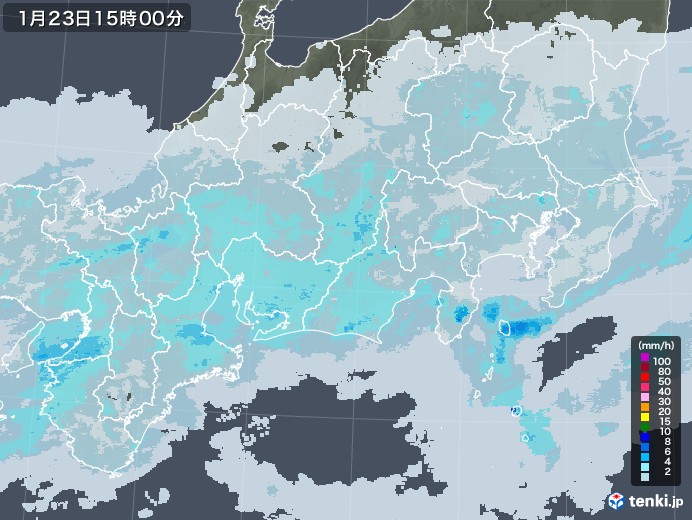 東海地方の雨雲レーダー(2021年01月23日)