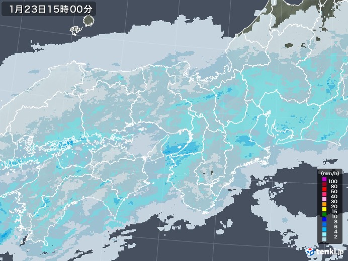 近畿地方の雨雲レーダー(2021年01月23日)