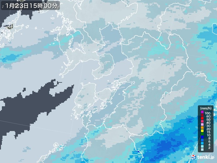 熊本県の雨雲レーダー(2021年01月23日)