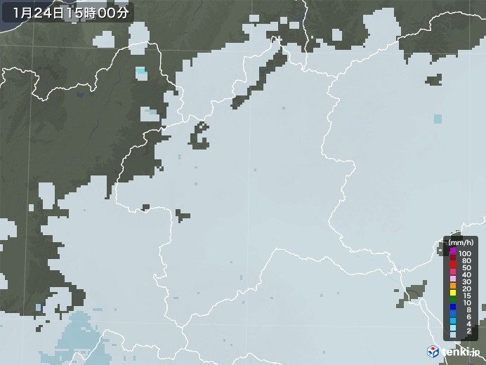 群馬県の雨雲レーダー(2021年01月24日)