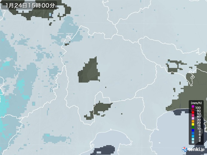 山梨県の雨雲レーダー(2021年01月24日)