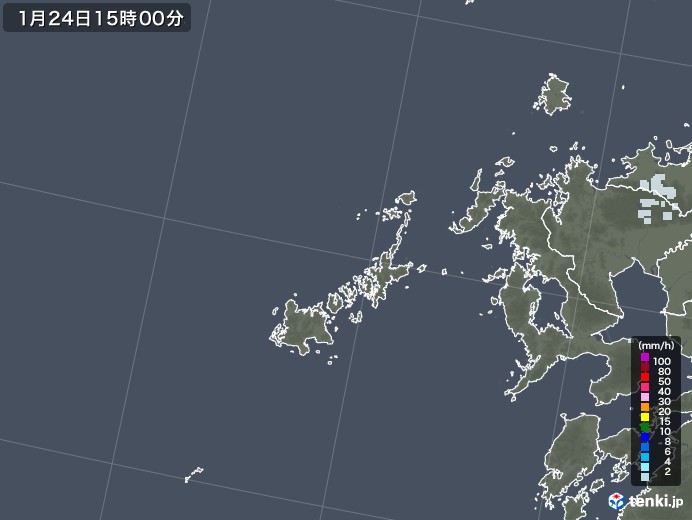 五島列島(長崎県)の雨雲レーダー(2021年01月24日)