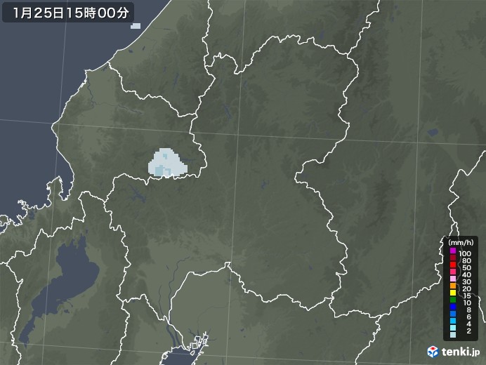 岐阜県の雨雲レーダー(2021年01月25日)