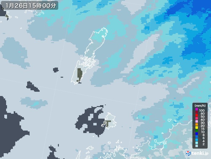 壱岐・対馬(長崎県)の雨雲レーダー(2021年01月26日)