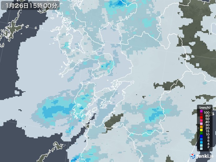 熊本県の雨雲レーダー(2021年01月26日)