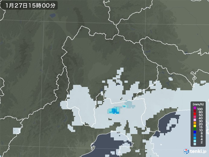 山梨県の雨雲レーダー(2021年01月27日)