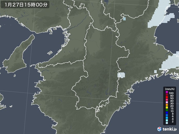 奈良県の雨雲レーダー(2021年01月27日)