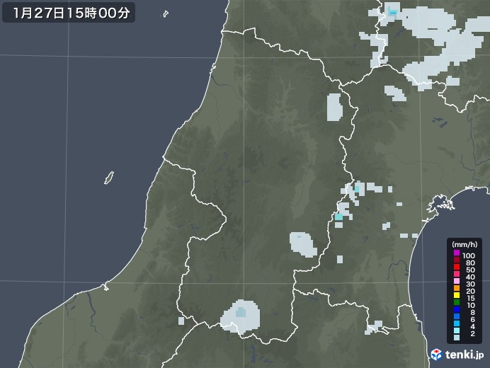 山形県の雨雲レーダー(2021年01月27日)
