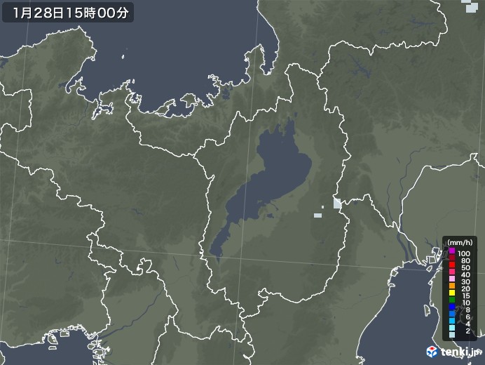 滋賀県の雨雲レーダー(2021年01月28日)