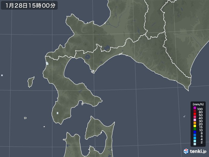 道南の雨雲レーダー(2021年01月28日)