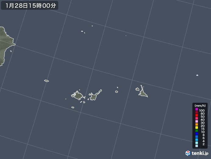 宮古・石垣・与那国(沖縄県)の雨雲レーダー(2021年01月28日)