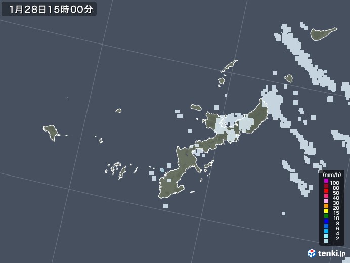 沖縄県の雨雲レーダー(2021年01月28日)