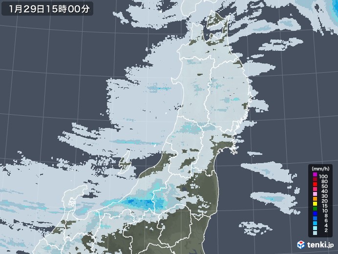 東北地方の雨雲レーダー(2021年01月29日)