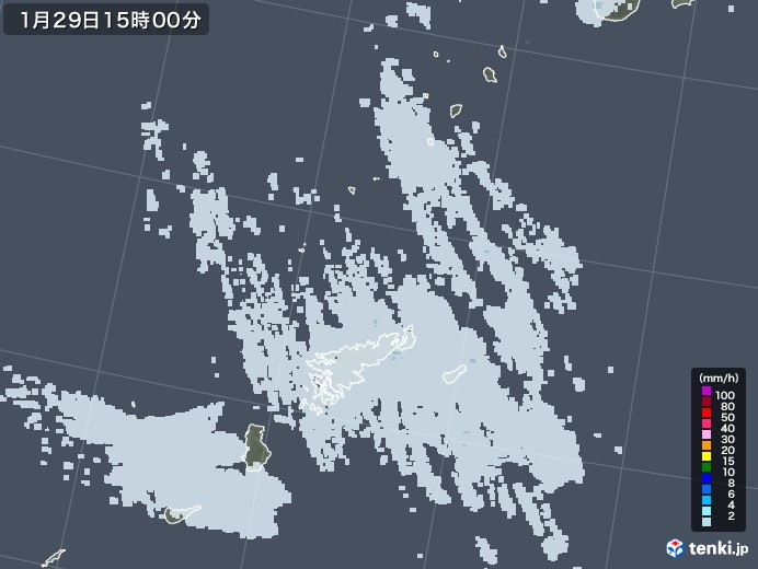 奄美諸島(鹿児島県)の雨雲レーダー(2021年01月29日)