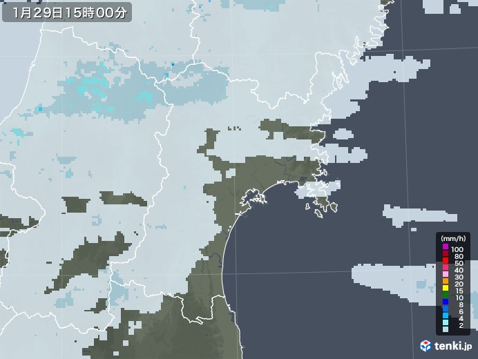 宮城県の雨雲レーダー(2021年01月29日)