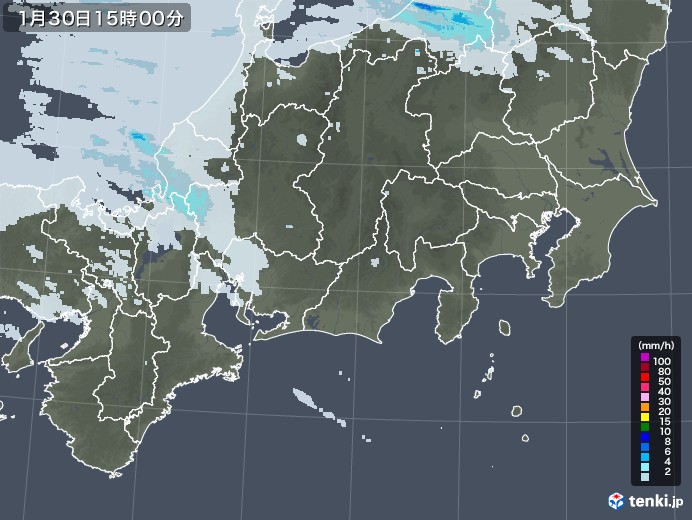 東海地方の雨雲レーダー(2021年01月30日)