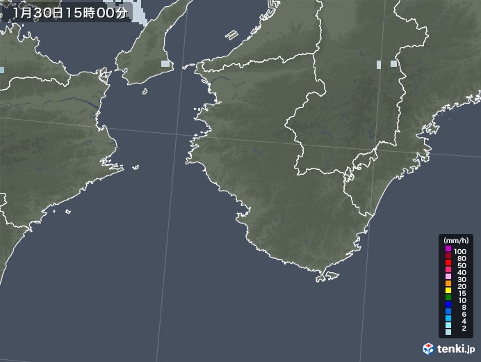 和歌山県の雨雲レーダー(2021年01月30日)