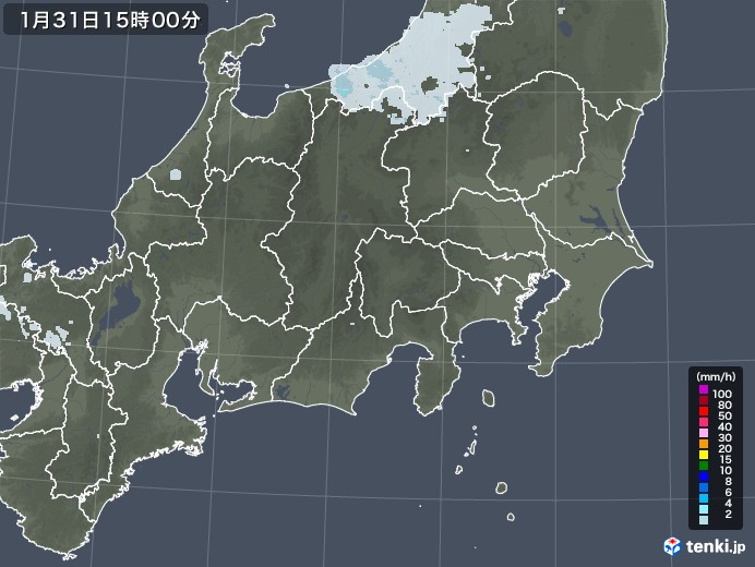 関東・甲信地方の雨雲レーダー(2021年01月31日)