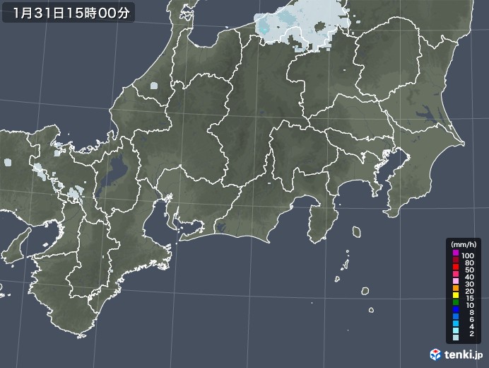 東海地方の雨雲レーダー(2021年01月31日)