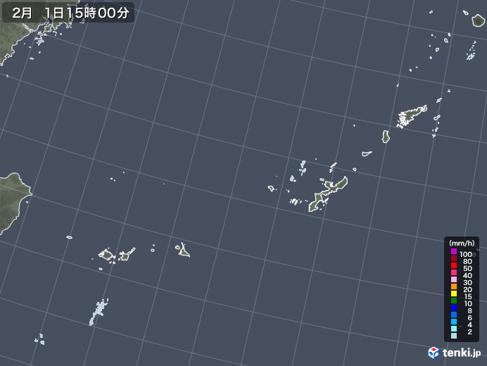 沖縄地方の雨雲レーダー(2021年02月01日)