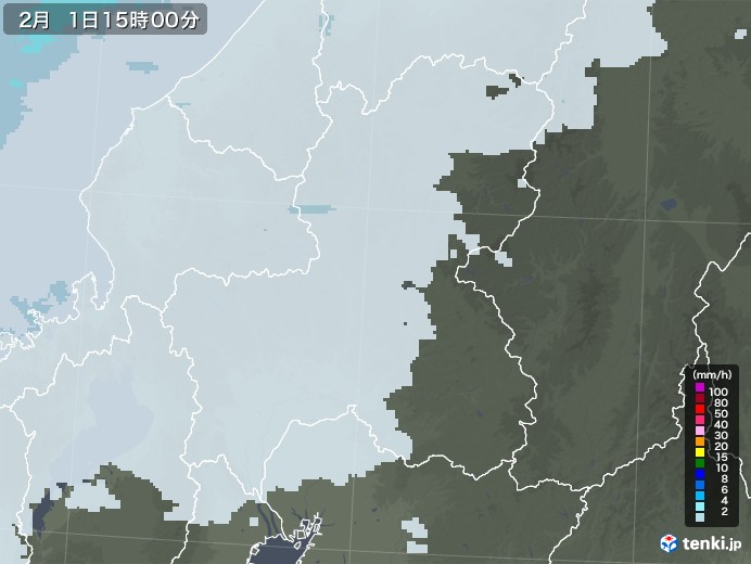 岐阜県の雨雲レーダー(2021年02月01日)