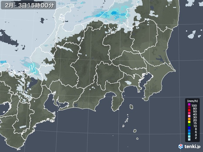 関東・甲信地方の雨雲レーダー(2021年02月03日)