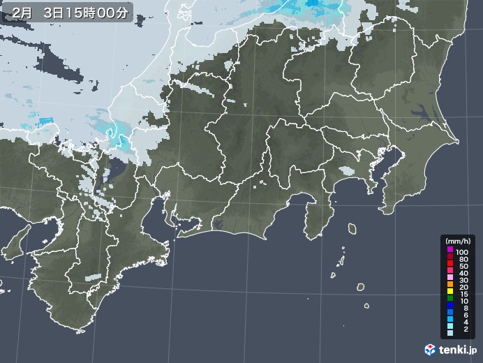 東海地方の雨雲レーダー(2021年02月03日)
