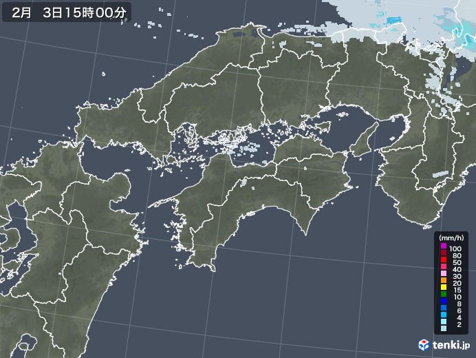 四国地方の雨雲レーダー(2021年02月03日)