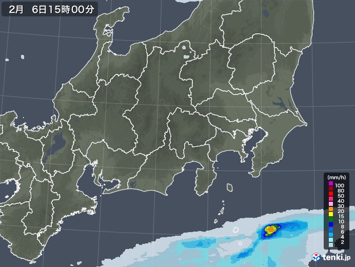 関東・甲信地方の雨雲レーダー(2021年02月06日)