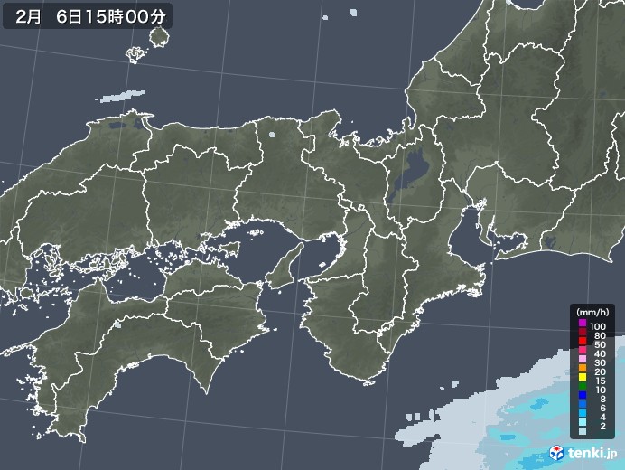 近畿地方の雨雲レーダー(2021年02月06日)