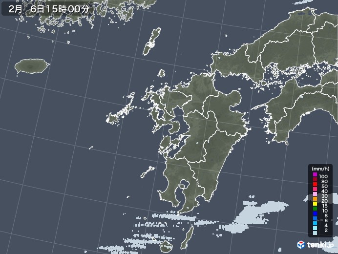 九州地方の雨雲レーダー(2021年02月06日)