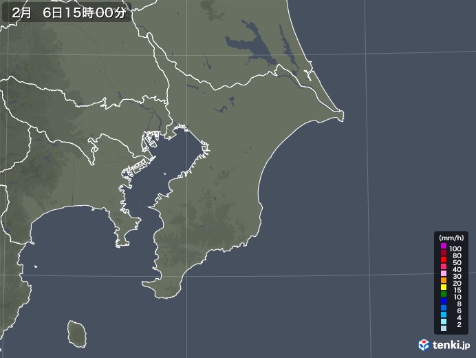 千葉県の雨雲レーダー(2021年02月06日)