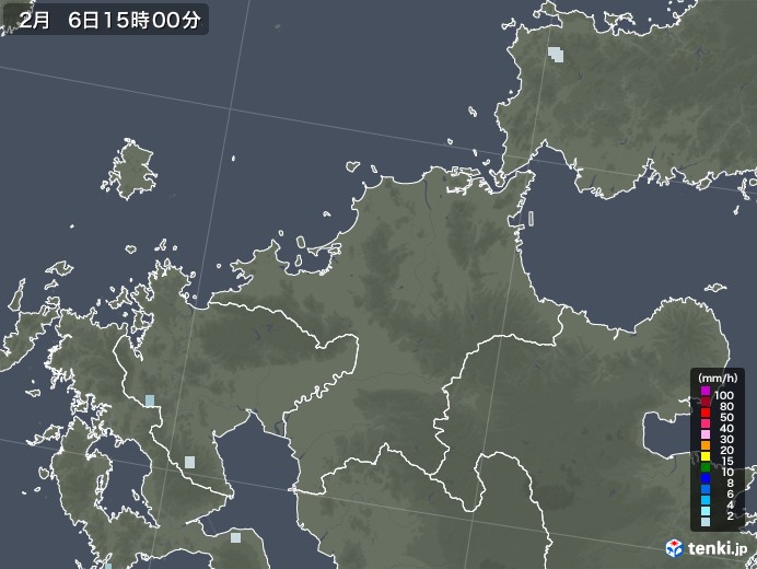 福岡県の雨雲レーダー(2021年02月06日)