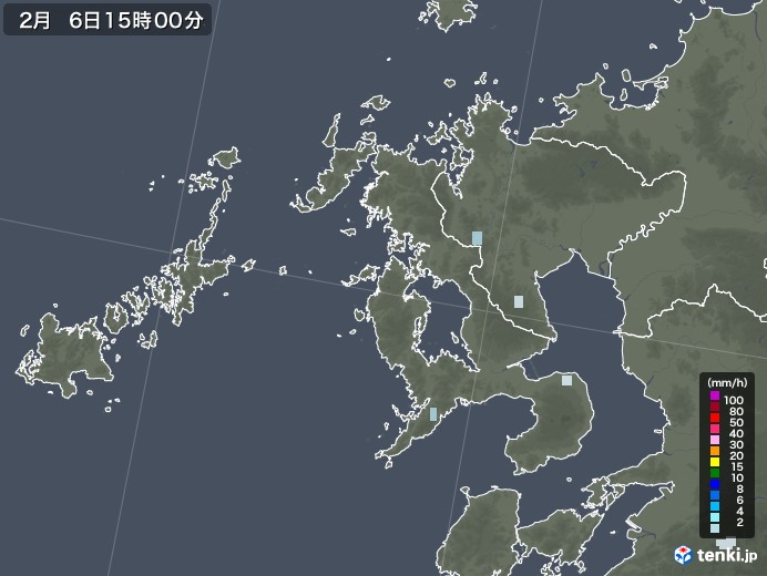 長崎県の雨雲レーダー(2021年02月06日)
