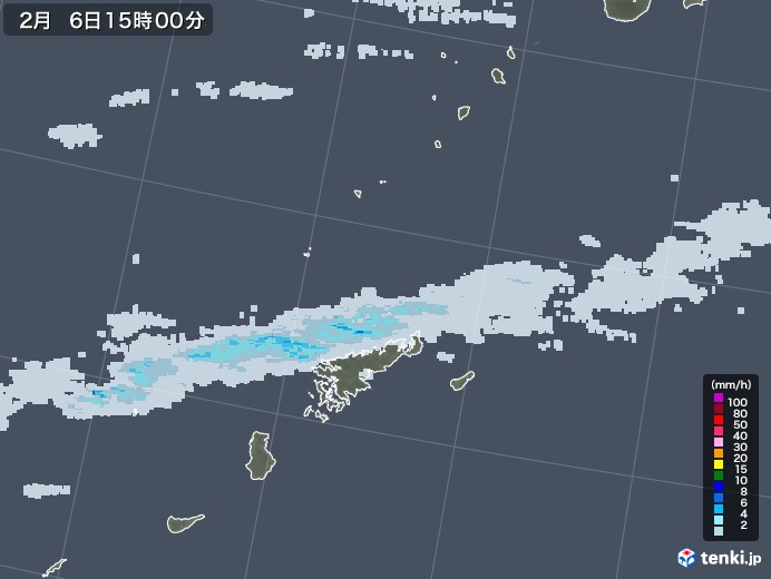 奄美諸島(鹿児島県)の雨雲レーダー(2021年02月06日)