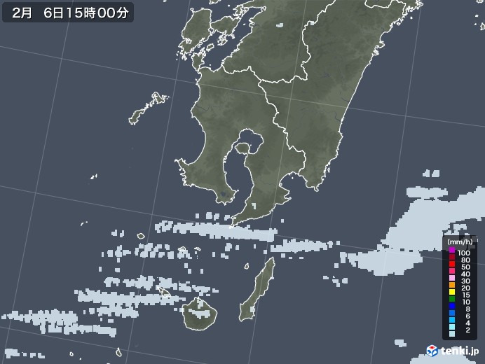 鹿児島県の雨雲レーダー(2021年02月06日)