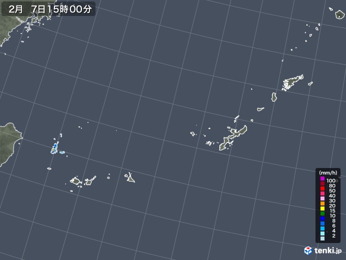 沖縄地方の雨雲レーダー(2021年02月07日)