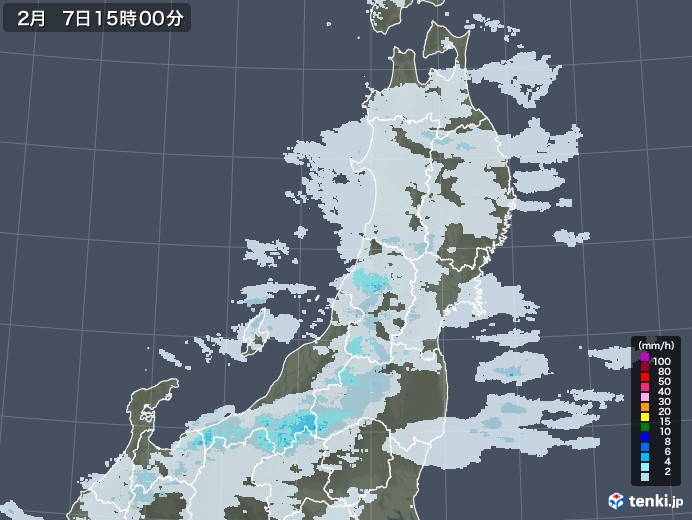 東北地方の雨雲レーダー(2021年02月07日)